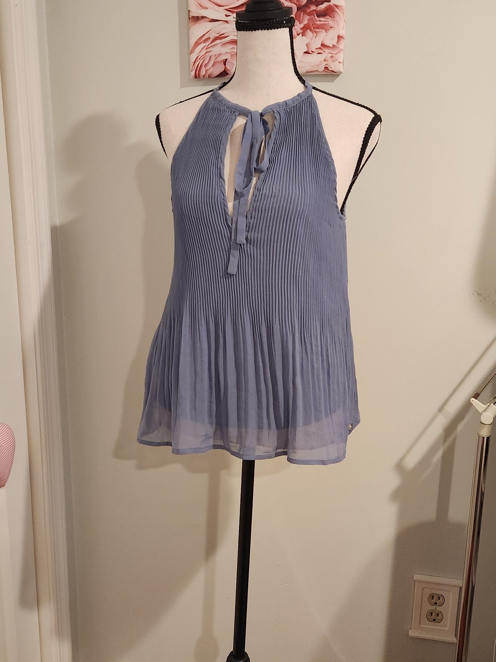 Guess Blue Pleated Halter Tie-Front Camisole